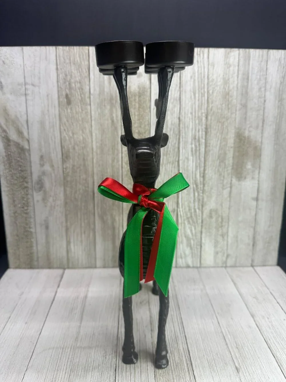 Vtg Christmas Metal Reindeer Votive Tealight Candle Holder Holiday 13.5